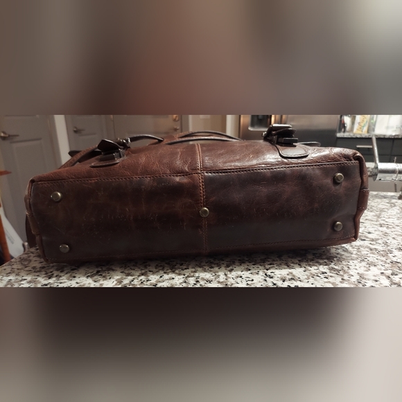 Frye Briefcase With Long Strap - Worn/distressed leather style - Dark Brown - Picture 16 of 17